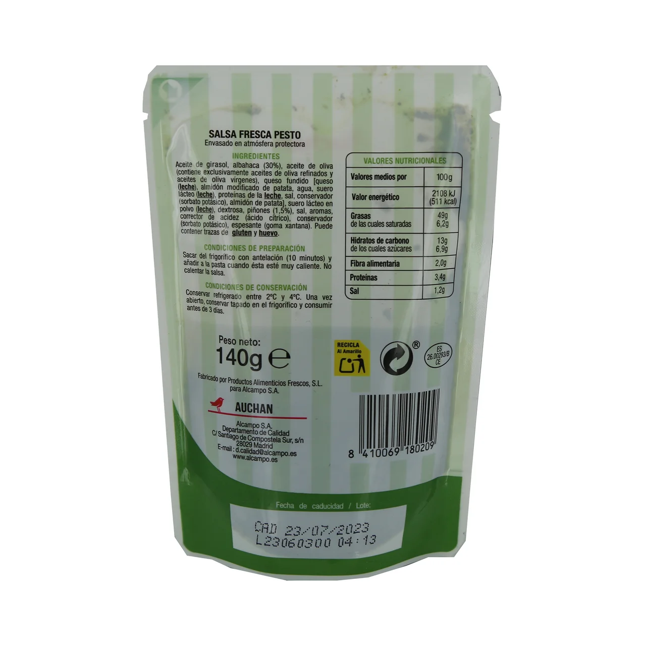 AUCHAN Salsa fresca pesto 140 g. Producto Alcampo