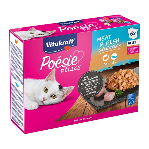 VITAKRAFT Pienso húmedo para gatos gelatinoso bolsa mixta VITAKRAFT Poesie 6x85 gr.