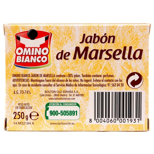 OMINO BIANCO Jabon en pastilla de Marsella 250 g.