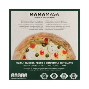 MAMAMASA Pizza congelada a los 4 quesos con pesto y confitura de tomate 420 g.