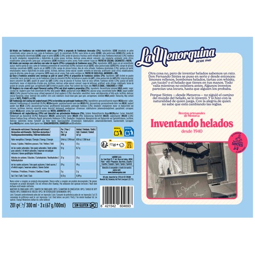 LA MENORQUINA Helado de frambuesa recubierto de yogur 3 x 100 ml.