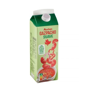 AUCHAN Gazpacho suave pasteurizado elaborado con aceite de oliva virgen extra 1 l Producto Alcampo.