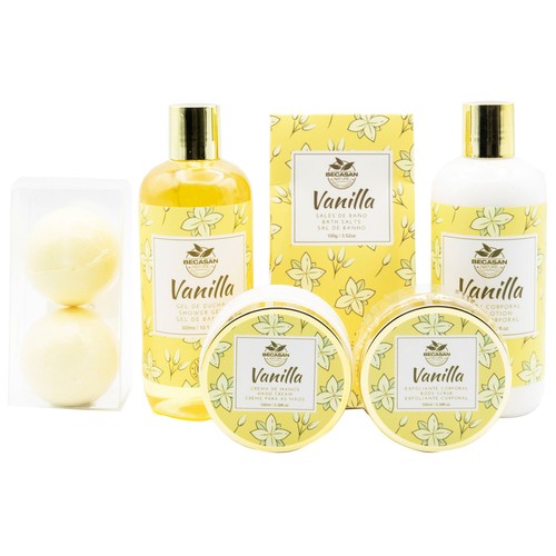 BECASAN NATURE Sweet vainilla Cesta con productos para el cuidado y la higiene personal.