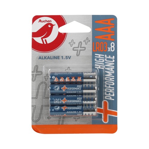 Pack de 8 pilas alcalinas AAA, LR03, 1,5V, PRODUCTO ALCAMPO High Performance.