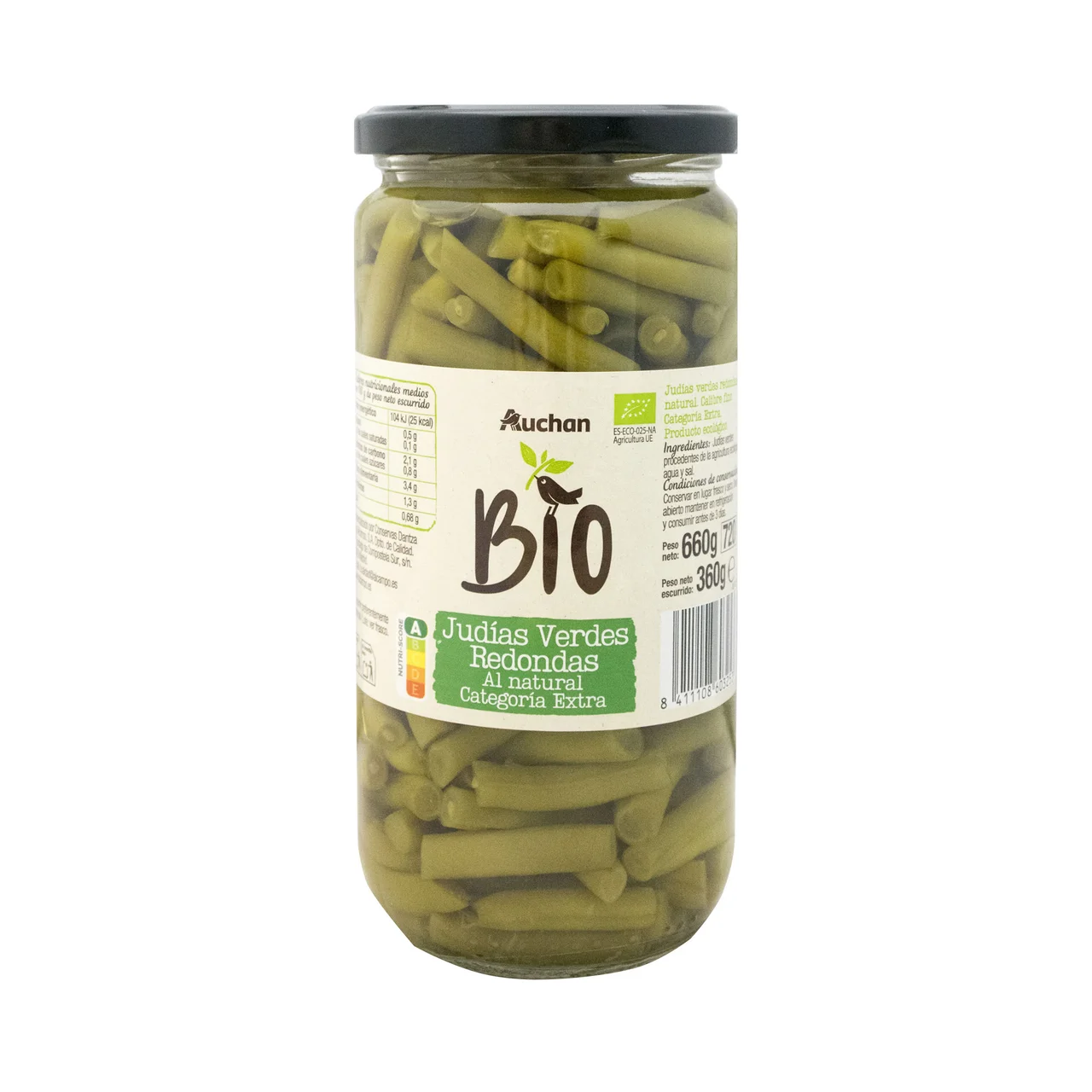 PRODUCTO ALCAMPO Bio Judias verdes redondas natural extra, ecológicas bote 360 g.