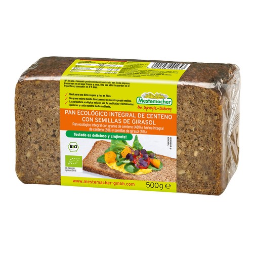 MESTEMACHER Pan ecológico integral de centeno con semillas de girasol 500 g.
