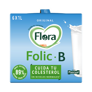 Imagen de FLORA Preparado lácteo desnatado, con ácido fólico y vitaminas, que ayuda a reducir los niveles de colesterol  Folic B original 6 x 1l.