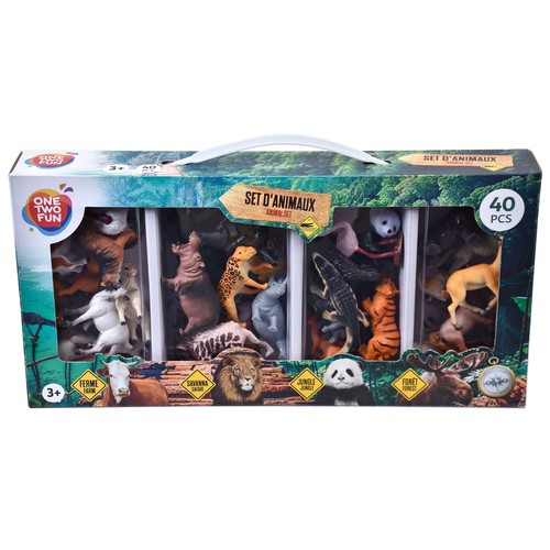 Set Premium 40 Animales Granja, Sabana, Jungla y Bosque +3 Años ONE, TWO FUN