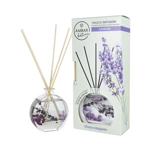 Imagen de AMBAR Botanic Ambientador perfumador de varillas (Mikado), con efecto relajante y aroma a lavanda 75 ml.
