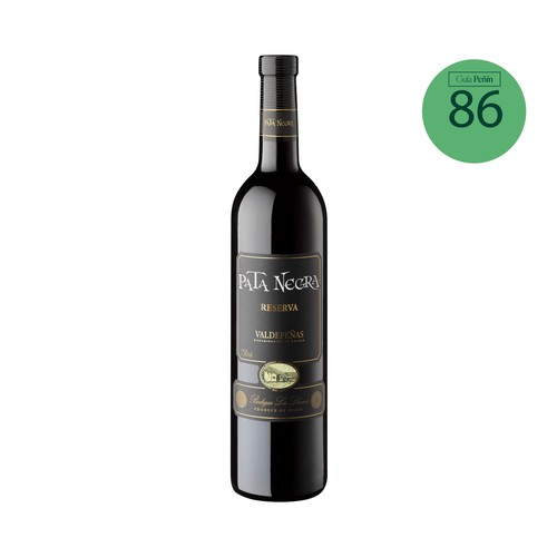 PATA NEGRA Vino tinto reserva con D.O. Valdepeñas botella 75 cl.