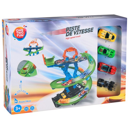 Garaje Espiral Speed con 4 cohes de metal +3 Años ONE, TWO FUN