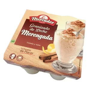 MERCADER Granizado de leche merengada, elaborada sin gluten 4 x 190 ml.