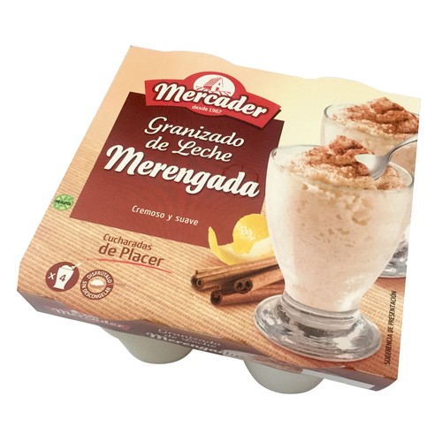 MERCADER Granizado de leche merengada, elaborada sin gluten 4 x 190 ml.