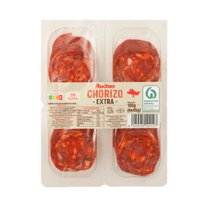 AUCHAN Chorizo extra, elaborado sin gluten y cortado en lonchas 4 x 45 g Producto Alcampo.
