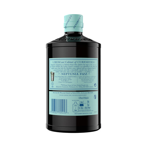 Ginebra destilada y embotellada en Escocia HENDRICKS Neptunia botella de 70 cl.