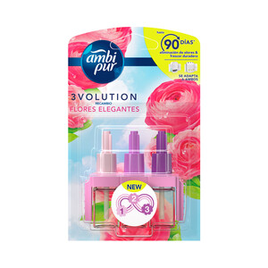 Imagen de AMBIPUR Recambio eléctrico con esencia a delicadas flores rosas AMBIPUR 3volution 1 unidad con 3 botellas.