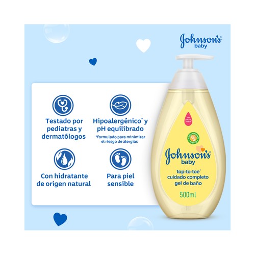 JOHNSON´S Top - to - toe Gel baño y ducha para recien nacios, con fórmula No llores más 500 ml.