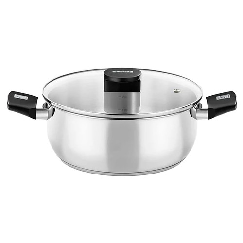 Cacerola de acero inoxidable Elite 24cm con tapa de cristal, MONIX.