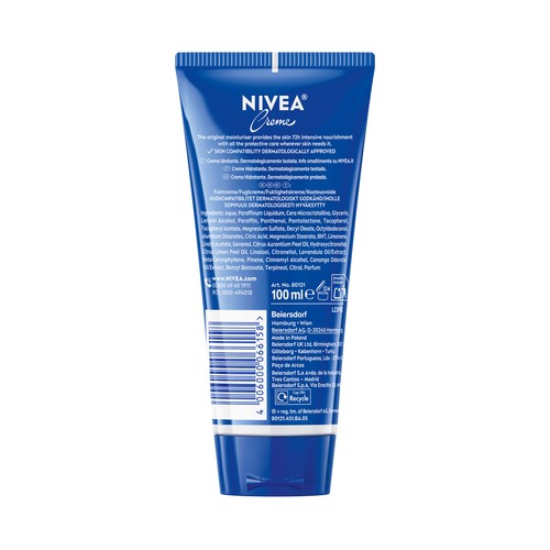 NIVEA Creme Crema de manos hidratación intensa, para todo tipo de pieles 100 ml.