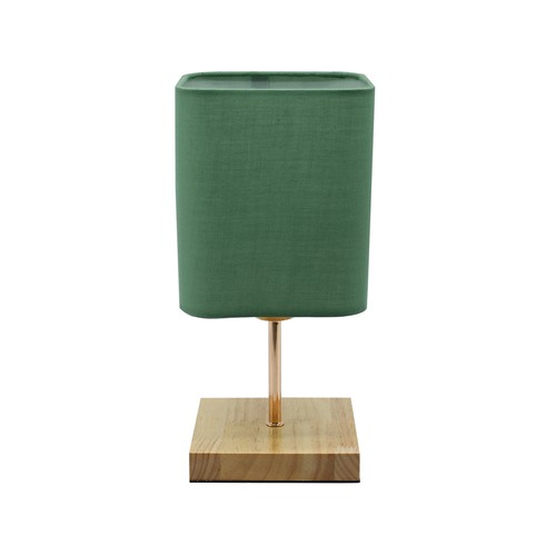 Lampara de mesa con pie de madera, color verde, 28 cm, ALCAMPO.