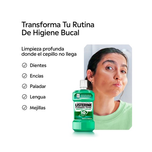 LISTERINE Enjuague bucal de uso diario, son sabor a menta fresca, para el cuidado de dientes y encías 2 x 1 l.