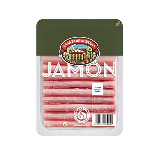 Imagen de Jamón cocido de categoria extra cortado en lonchas finas y elaborado sin gluten CASA TARRADELLAS 125 g.
