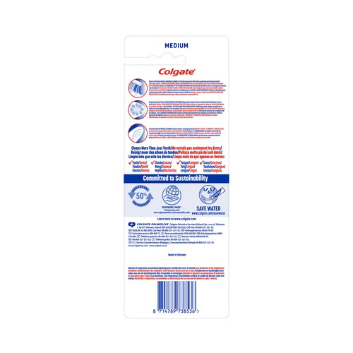 COLGATE Triple action Cepillo de dientes medio, que ayuda a eliminar manchas y bacterias bucales 4 uds.
