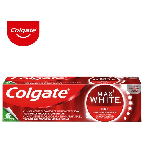 COLGATE Max white one Pasta de dientes con flúor, acción blanqueadora y sabor a menta 2 x 75 ml.