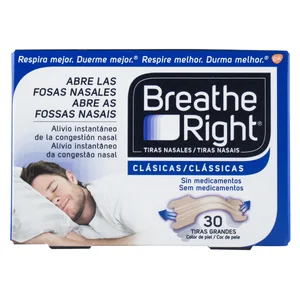BREATHE RIGHT Tiras de tamaño grande y color piel, que facilitan la apertura de las fosas nasales BREATHE RIGHT 30 uds.