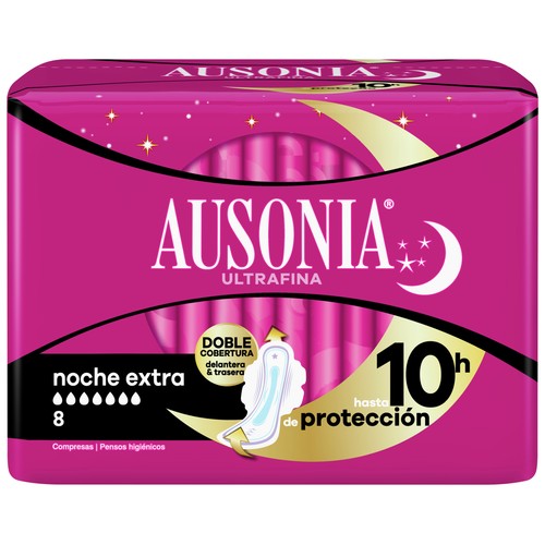 AUSONIA Compresas ultrafina noche extra con alas AUSONIA 8 uds.