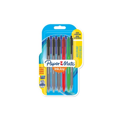 10 bolígrafos retráctiles, punta media, grosor 1mm, varios colores PAPER MATE Inkjoy 100RT.