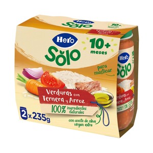 Imagen de HERO Solo Tarritos de verduras con ternera y arroz (textura con trocitos), a partir de 10 meses 2 x 235 g.