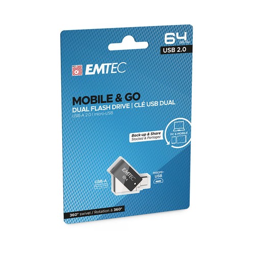 Memoria 64GB EMTEC Mobile & Go, usb dual.