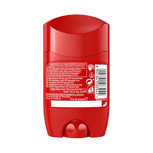 OLD SPICE Desodorante en stick para hombre, con acción antimanchas y sin sales de aluminio OLD SPICE Deep sea 50 ml.