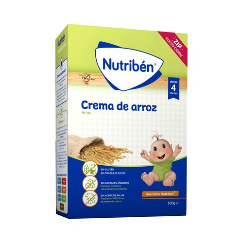 NUTRIBÉN Papilla en polvo de crema de arroz, a partir de 4 meses NUTRIBÉN 300 g.