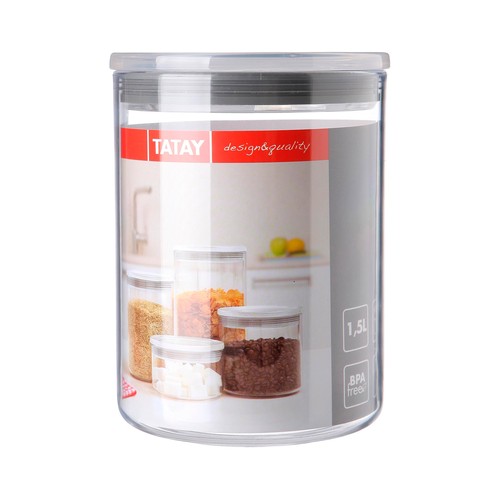 Bote de cocina transparente con tapa de cierre hermético, libre de BPA, 1,5 litros de capacidad, TATAY.