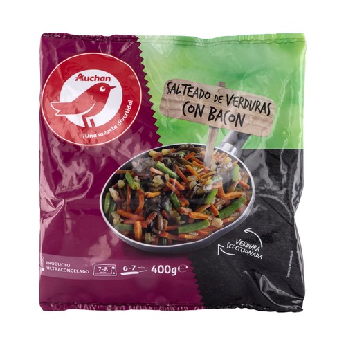 AUCHAN Salteado de verduras con bacon 400 g Producto Alcampo.