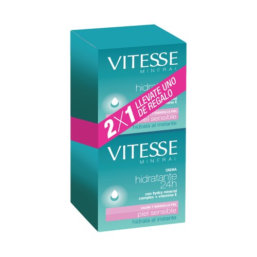 VITESSE Crema facial hidratante 24 horas especial para piel sensible VITESSE Mineral 2 x 50 ml.