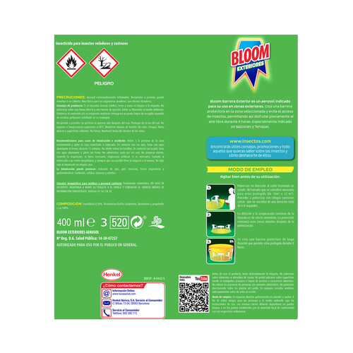 BLOOM Insecticida aerosol exteriores BLOOM 400 ml.