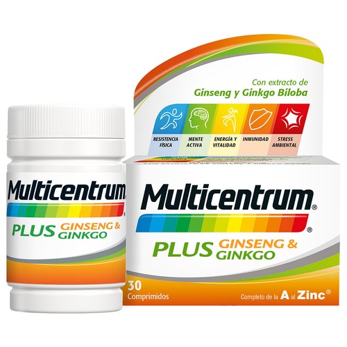 MULTICENTRUM Rendimiento plus Complemento nutricional con ginseng y ginkgo biloba 30 comprimidos.