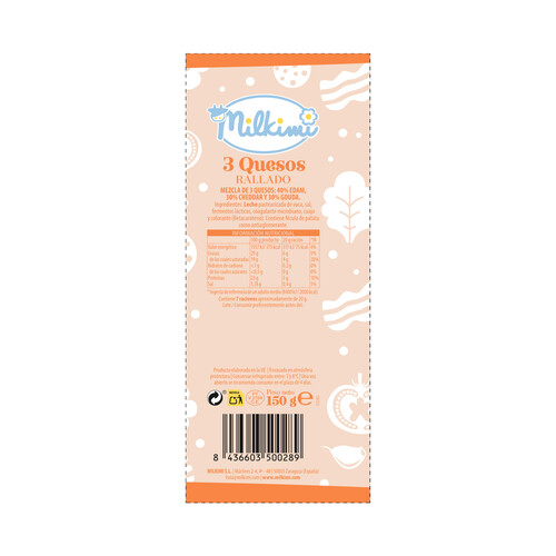 MILKIMI Queso rallado 3 quesos MILKIMI 150 g.