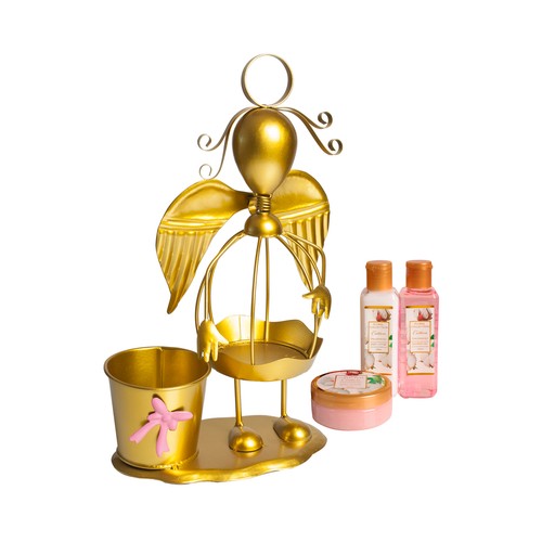 POKHARA Floral collection cotton Angel dorado con productos para la higiene y el cuidado femenino.