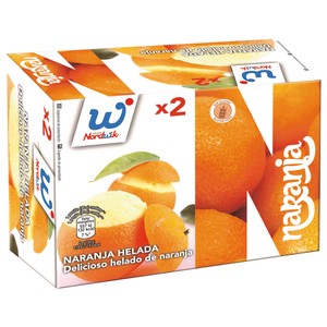 Naranja rellena de delicioso helado con sabor a naranja 2 x 140 ml.