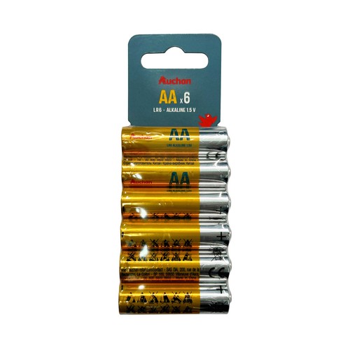 Pack 6 Pilas Alcalinas LR06 1.5V AA Estandar, AUCHAN