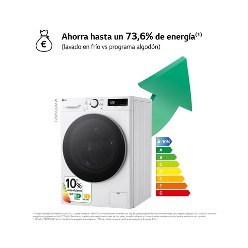Lavadora secadora LG F2DR5S09A1W, capacidad lavado/secado: 9KG/5KG, clasificación energética: E, 1200RPM, H: 85cm,A: 60cm,F: 47,5cm.