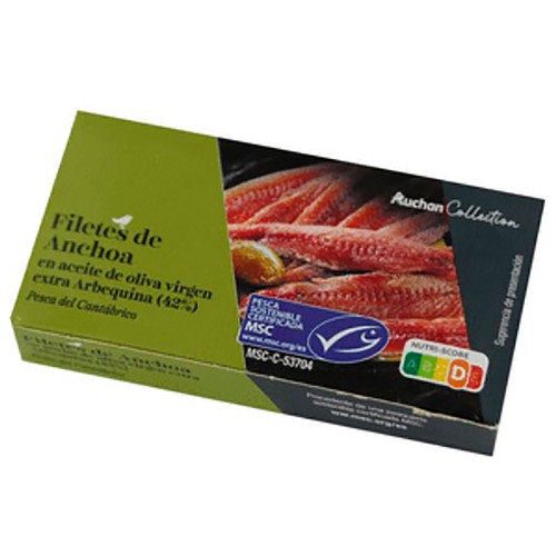 Filetes de anchoa en aceite de oliva virgen arbequina MSC ( Pesca sostenible certificada) ALCAMPO GOURMET lata p.e. 29 g.