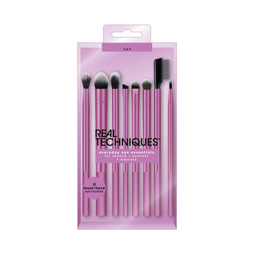 REAL TECHNIQUES Estuche con 8 brochas y pinceles para sombra, eyeliner y máscara de pestañas .
