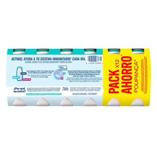ACTIMEL de Danone Leche fermentada con Lcasei y sabor natural sin azucares añadidos 12 x 100 g. 