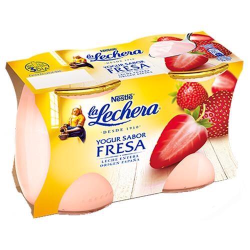 LA LECHERA Yogur cremoso con sabor a fresa elaborado con leche entera de origen España de Nestlé 2 x 125 g.