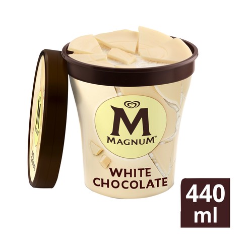 MAGNUM Tarrina de helado de vainilla con láminas crujientes de chocolate blanco MAGNUM 440 ml.
